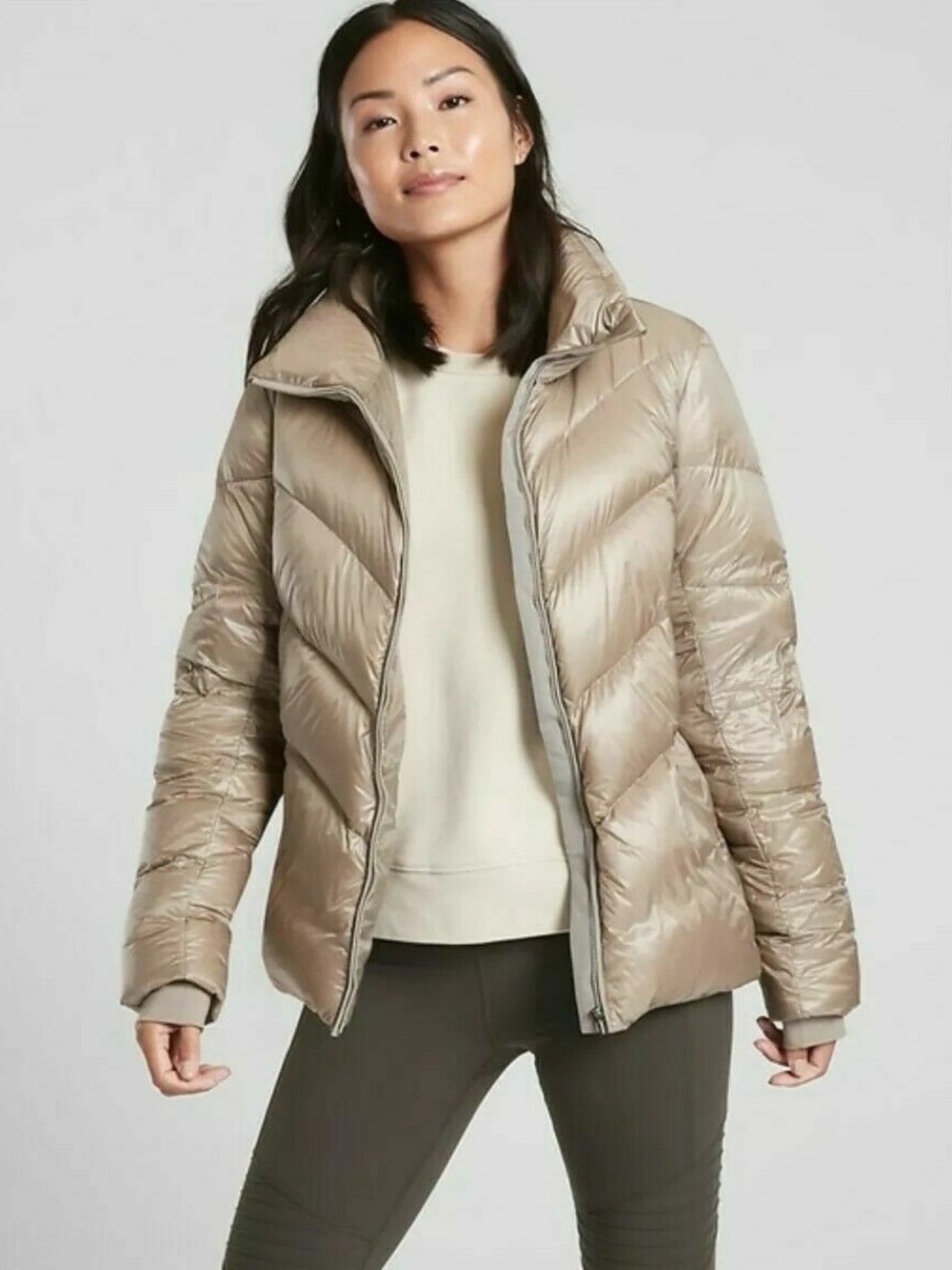 Athleta Lofty Down Lightweight Puffer Jacket in Beige Size S